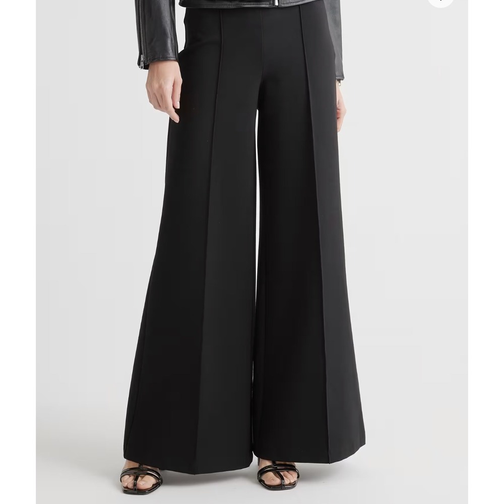 Quince Ultra-Stretch Ponte‎ Wide Leg Ankle Pant Womens L Black Pintuck Seam Work
